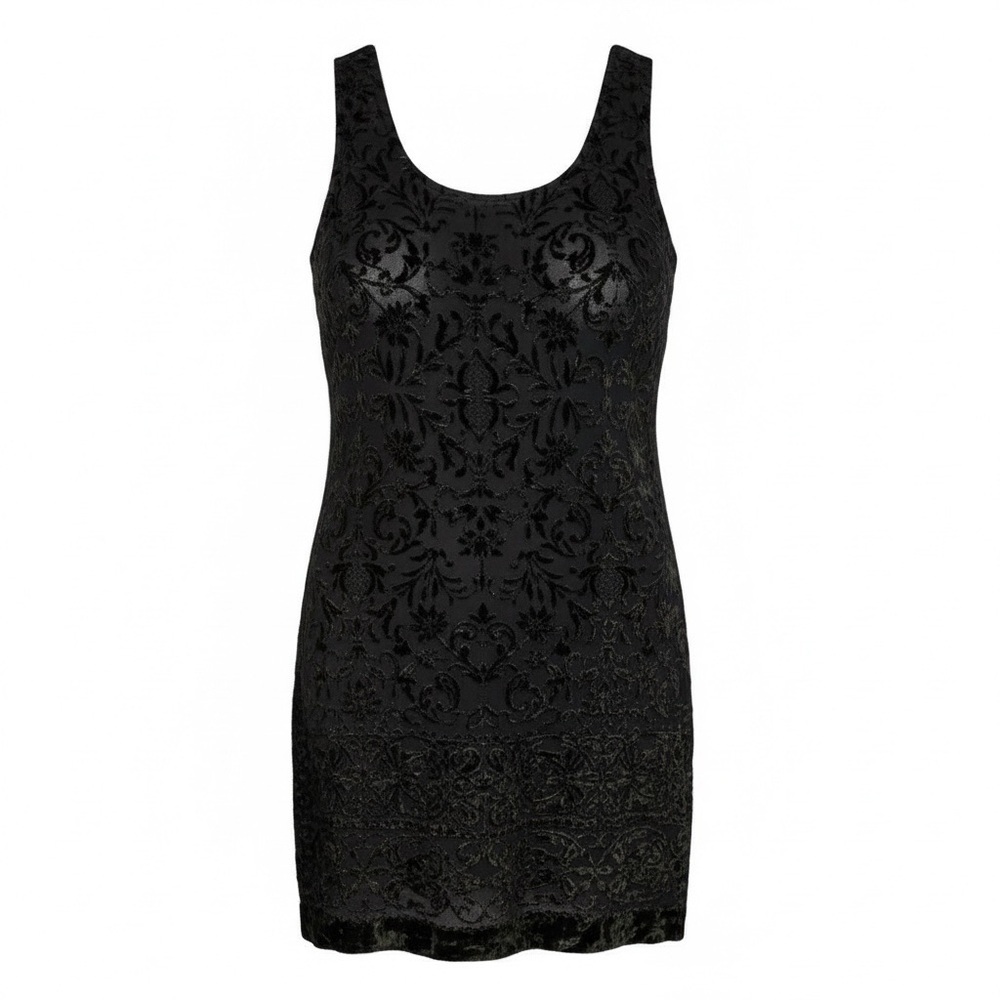 Teri Jon Rickie Freeman Silk Blend Black Green Velvet Burnout Dress 16